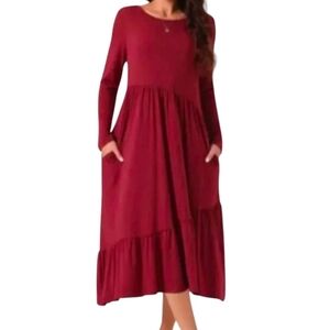 NWT Seta T Long Sleeve Midi with Pockets Size L Burgundy